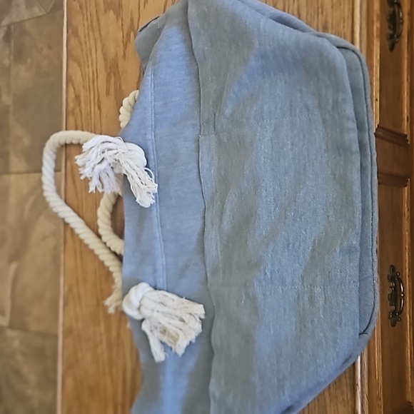 MALIRONI Extra Large Chambray Canvas Zip Top Tote Market Bag Beach Bag 44L - Picture 5 of 13